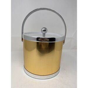 VTG Gold and Silver Ice Bucket Acrylic‎ Lid Made in Taiwan